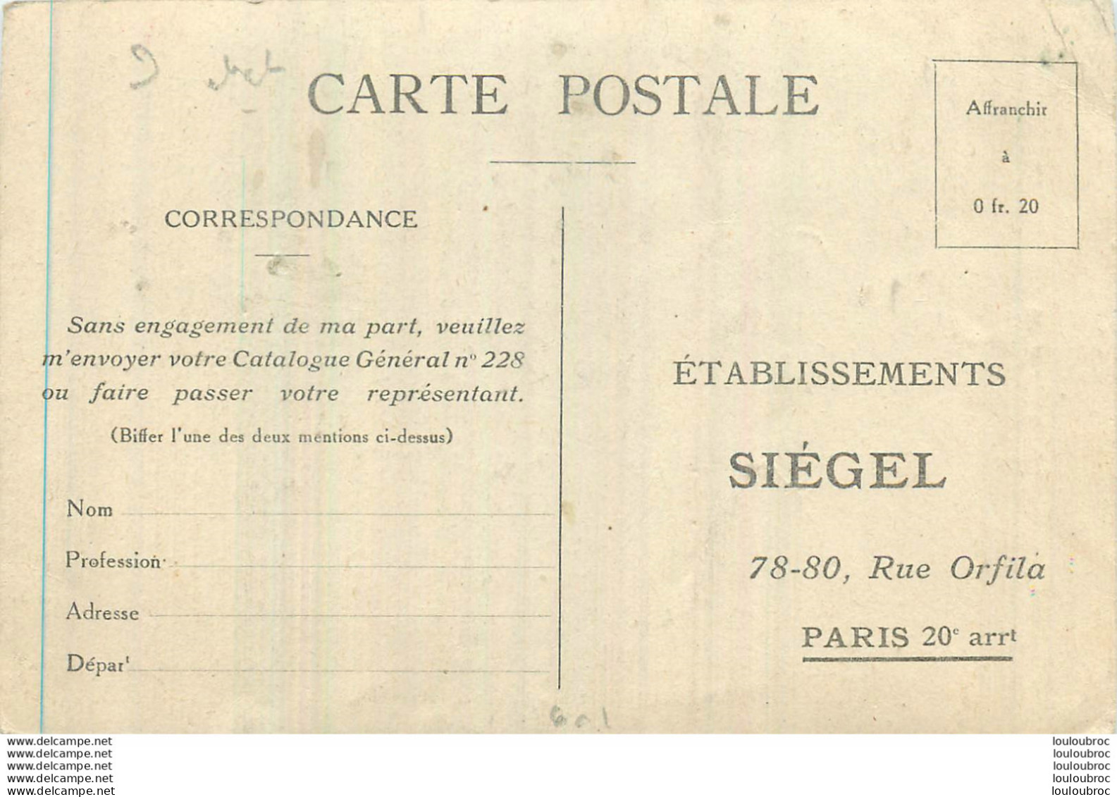 PUBLICITE ENSEIGNES LUMINEUSES SIEGEL  PARIS 78-80 RUE ORFILA - Advertising