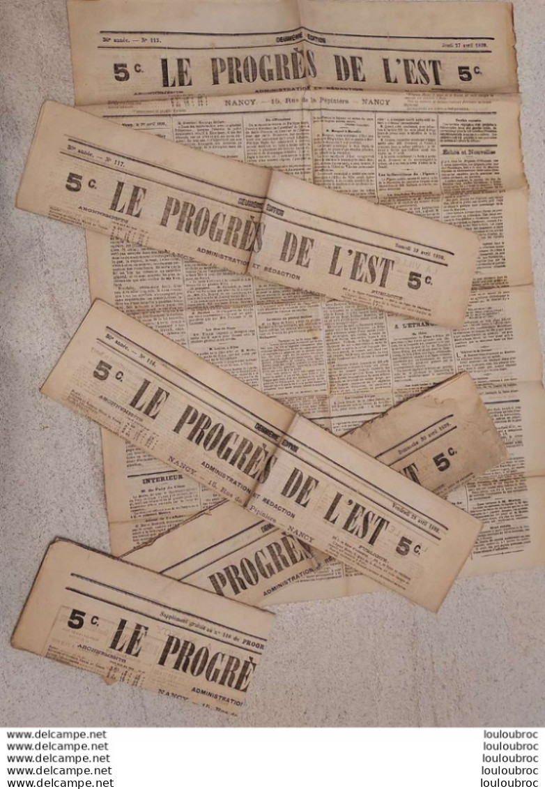 LE PROGRES DE L'EST LOT DE 4 JOURNAUX NANCY DU 27 AU 30 AVRIL 1899 LOT N°7 - 1850 - 1899