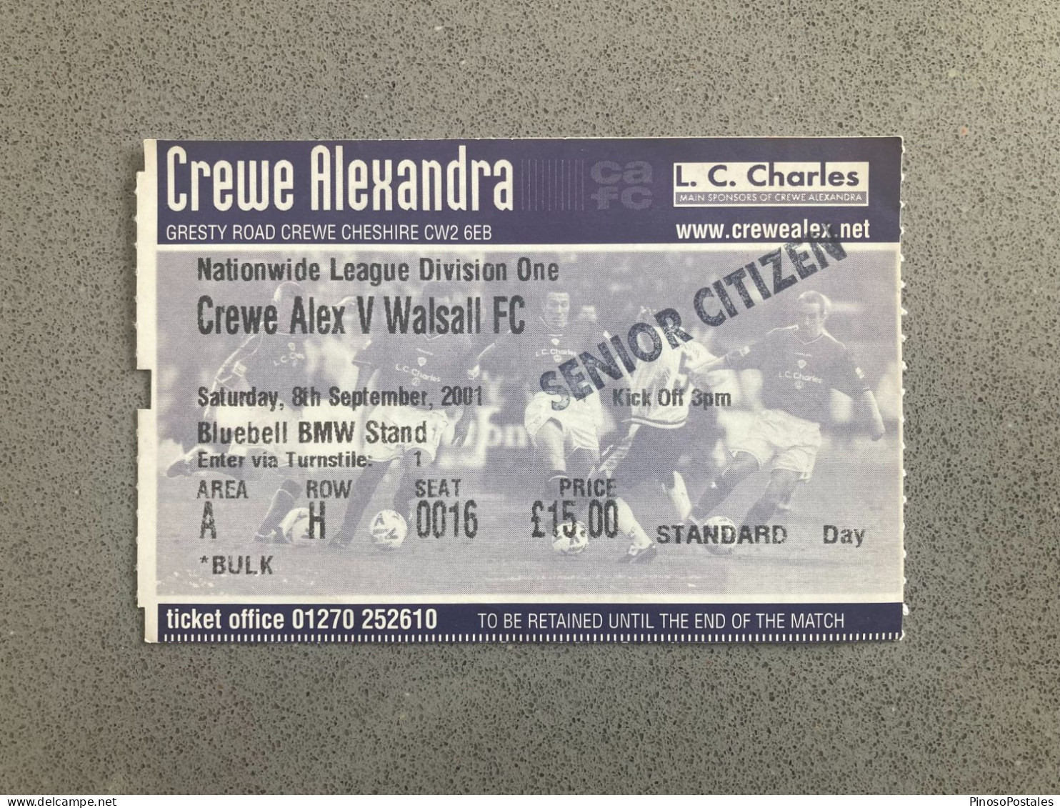 Crewe Alexandra V Walsall 2001-02 Match Ticket - Tickets D'entrée