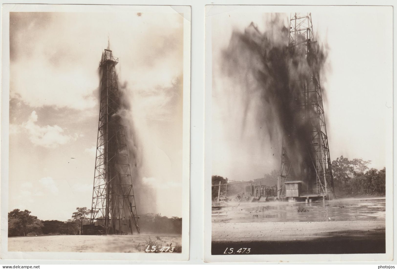 2 Photos Lagunillas (Venezuela)  Découverte   Pétrole Eruption  D'un Sondage   En Août 1937 - América