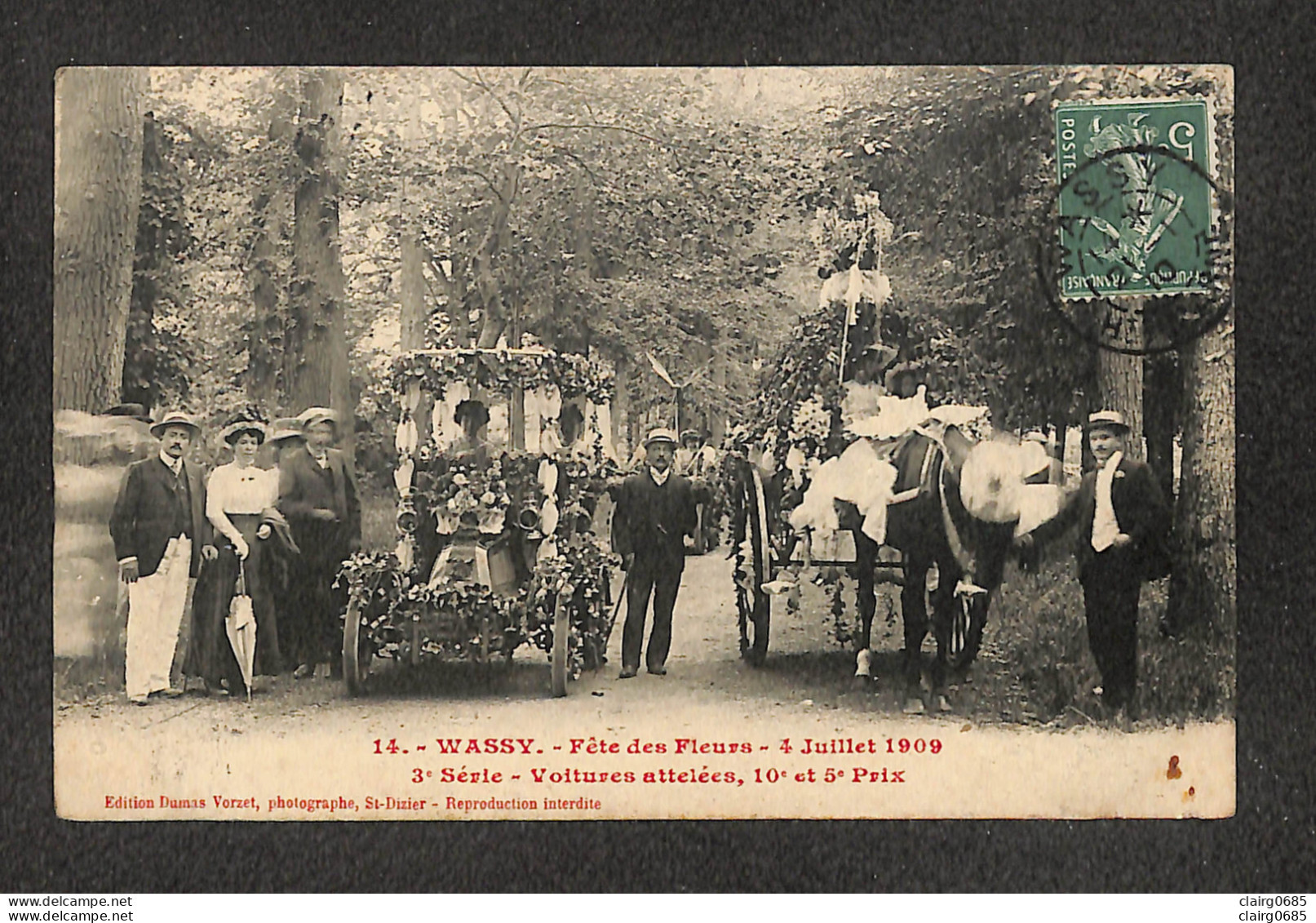 52 - WASSY - Fête Des Fleurs - 4 Juillet 1909 - Voitures Attelées, 10è Et 5è Prix - 1910 - Wassy