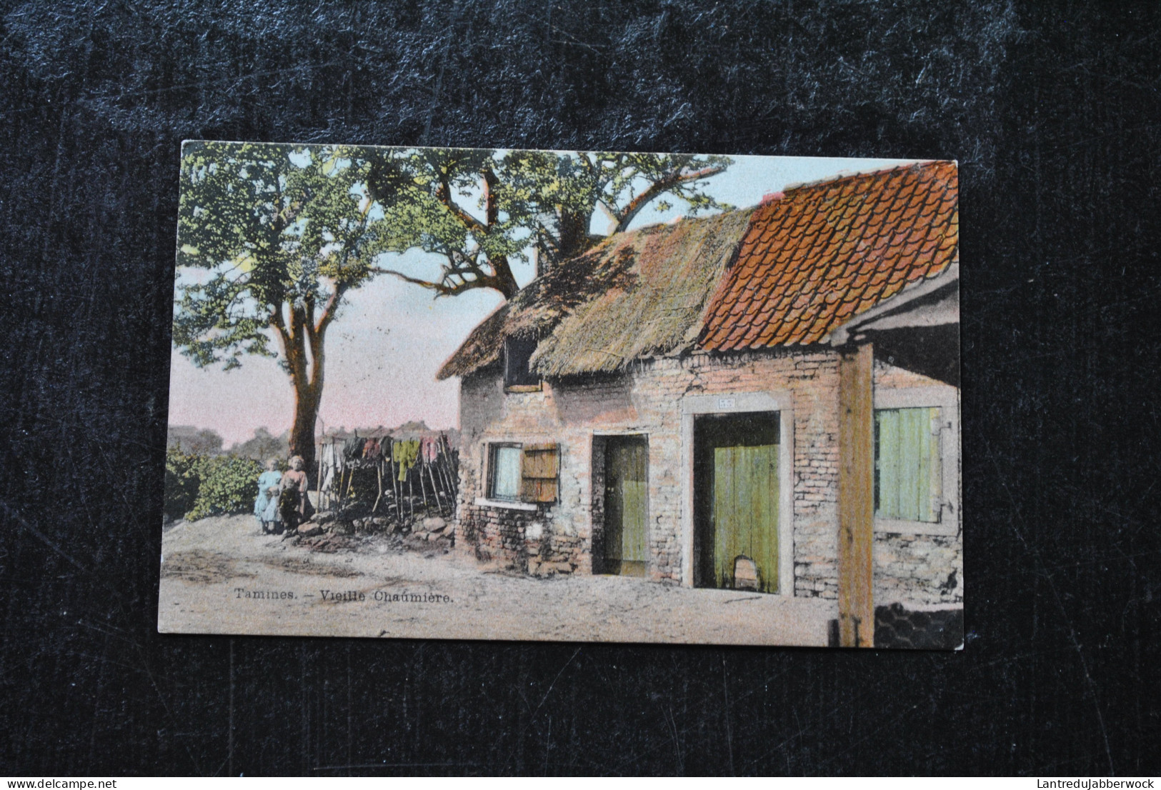 Ancienne Carte Postale Polychrome Tamines Vieille Chaumière En1908 Vers Anvers Sambreville éditeur De Roover Goffart - Sambreville