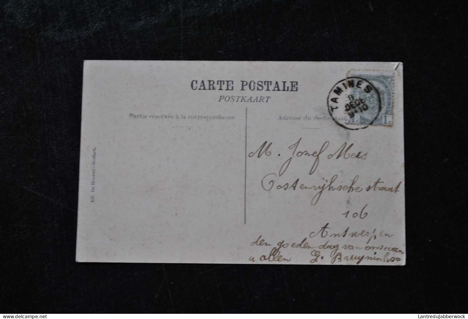 Ancienne Carte Postale Polychrome Tamines Vieille Chaumière En1908 Vers Anvers Sambreville éditeur De Roover Goffart - Sambreville