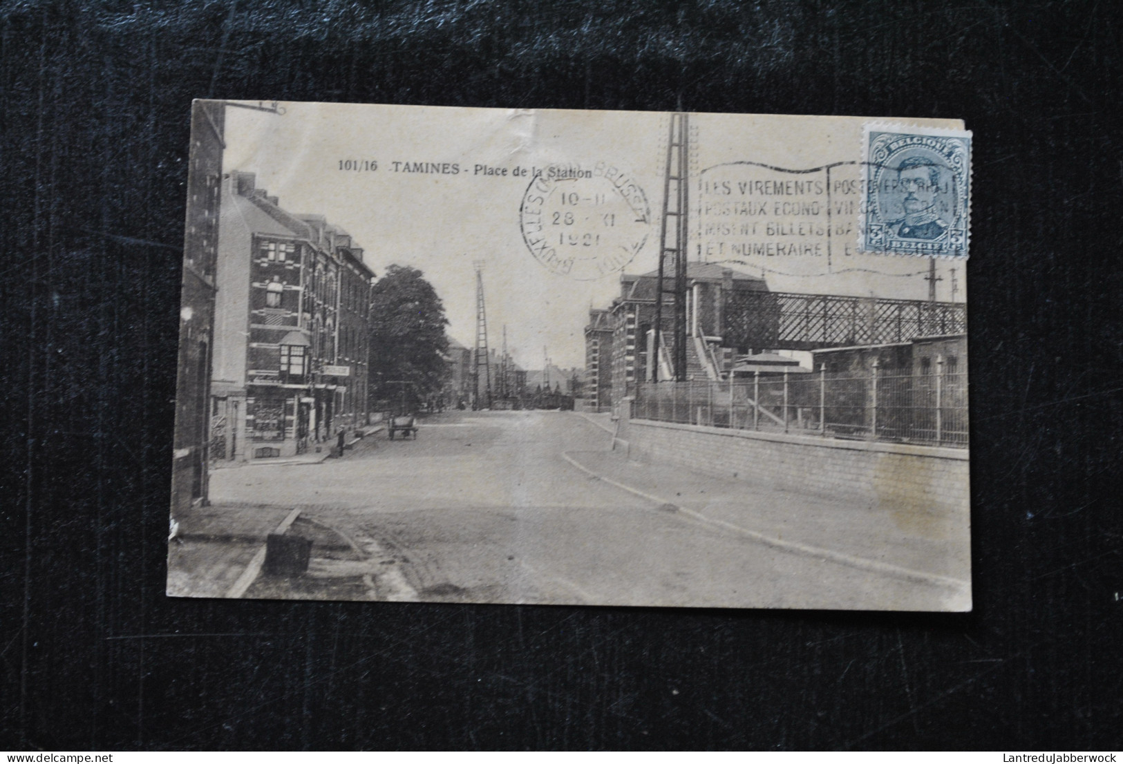 Ancienne Carte Postale Tamines Place De La Station Passerelle 1921 Bruxelles Sambreville éditeur Bibliothèques Des Gares - Sambreville