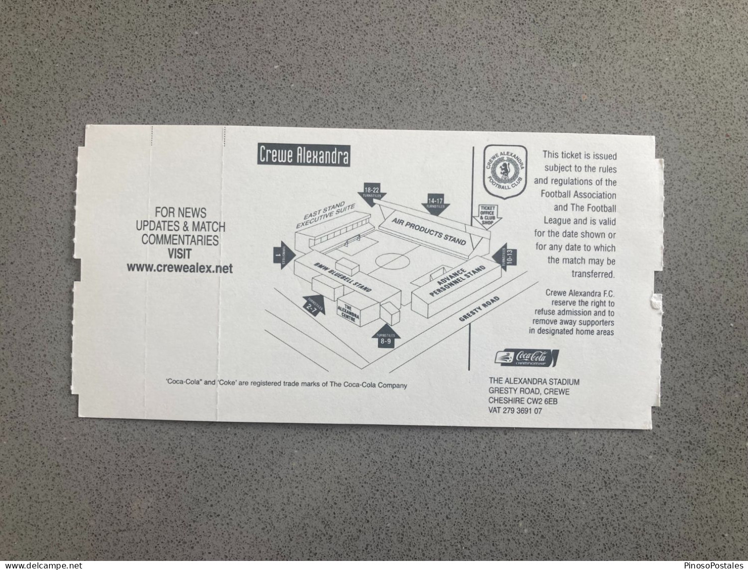 Crewe Alexandra V Walsall 2007-08 Match Ticket - Tickets D'entrée