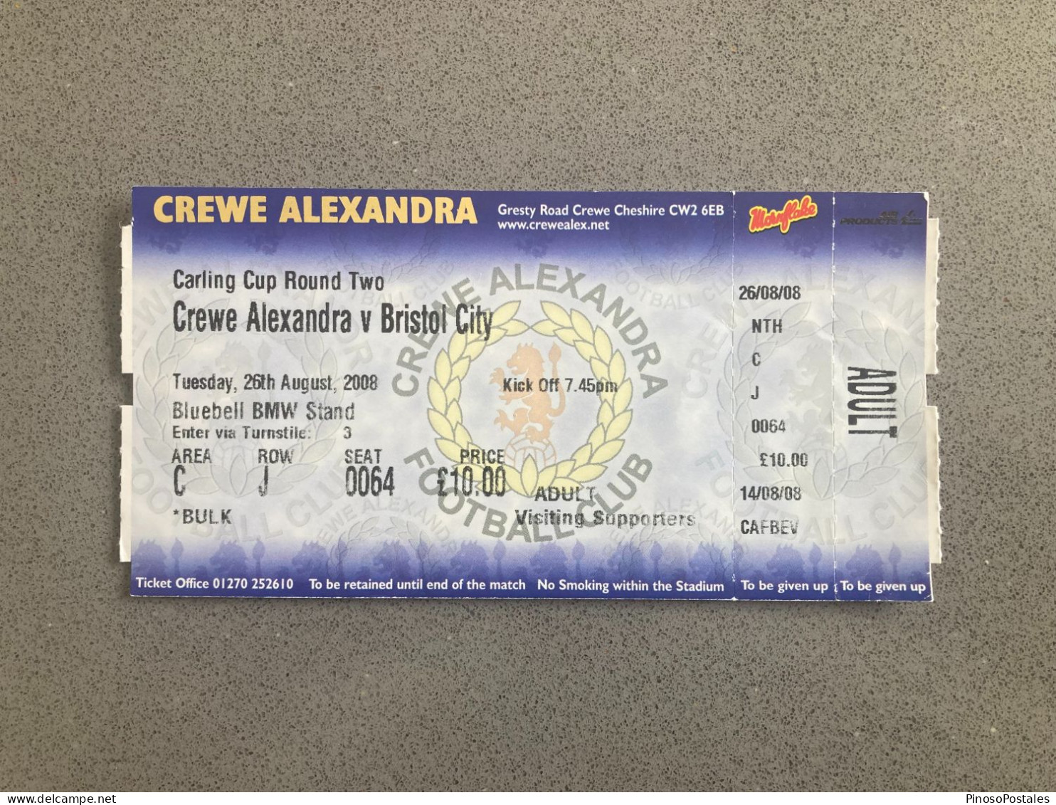 Crewe Alexandra V Bristol City 2008-09 Match Ticket - Eintrittskarten