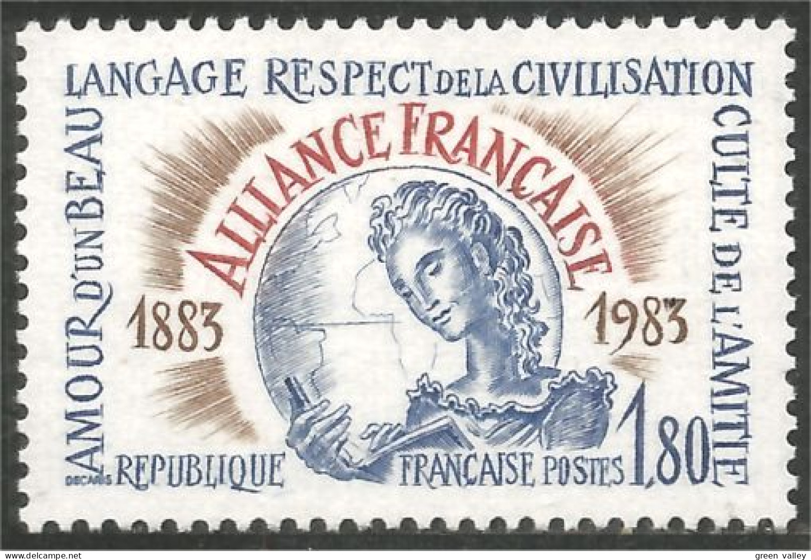 352 France Yv 2257 Alliance Française Carte Afrique Africa Map MNH ** Neuf SC (2257-1b) - Géographie
