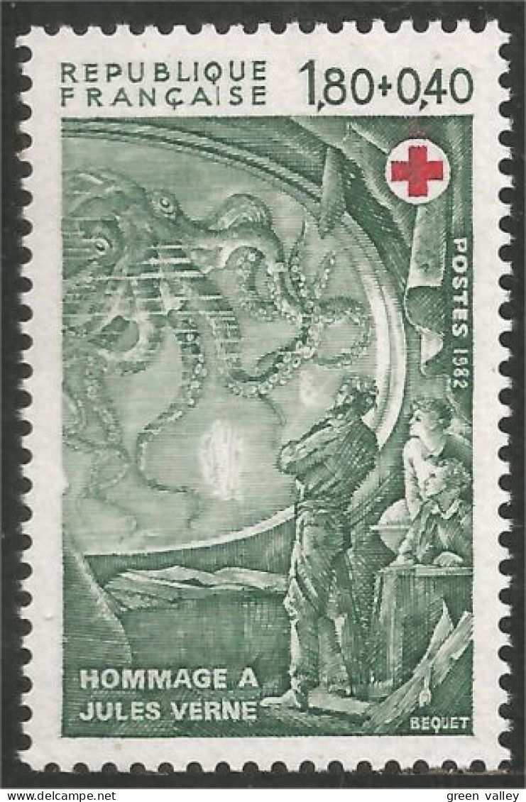 352 France Yv 2248 Jules Verne Sous-marin Submarine Pieuvre Octopus MNH ** Neuf SC (2248-1a) - Sous-marins