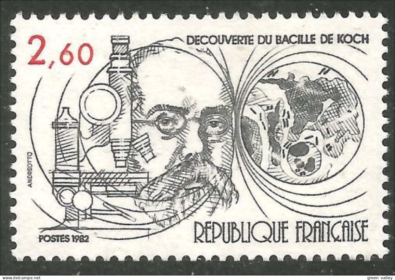 352 France Yv 2246 Bacille Tuberculose Tuberculosis Robert Koch MNH ** Neuf SC (2246-1b) - Maladies