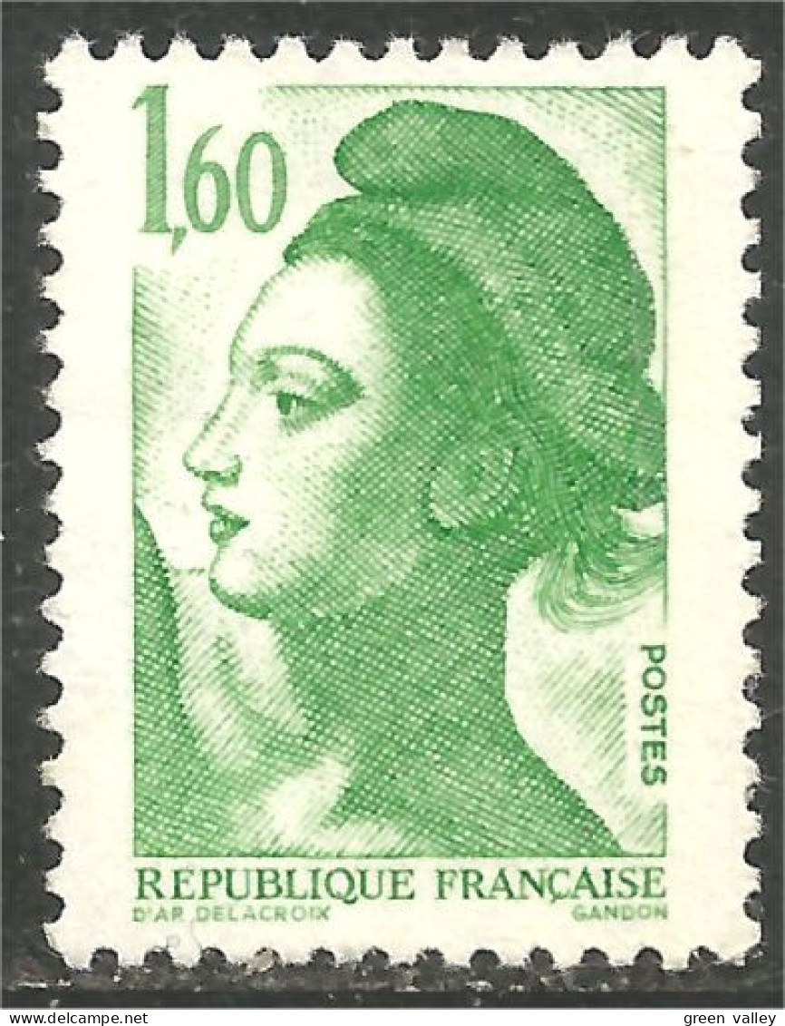 352 France Yv 2219 Liberté De Gandon 1 F 60 Vert Green MNH ** Neuf SC (2219-1b) - 1982-1990 Liberté (Gandon)