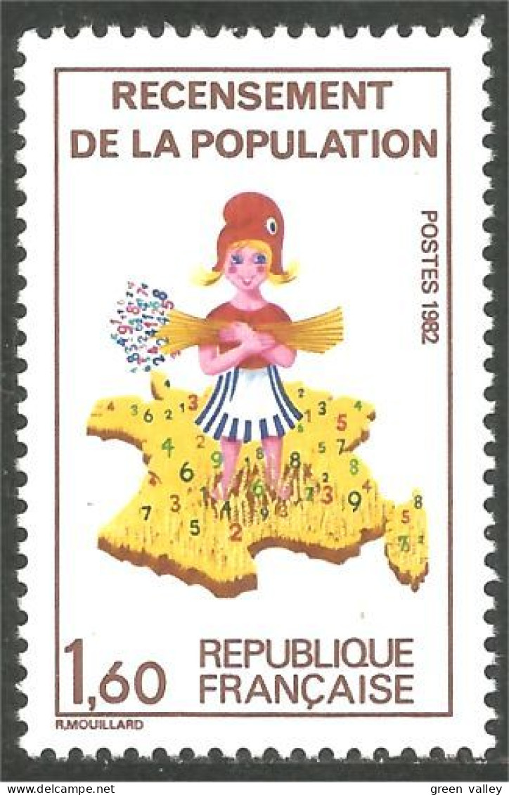 352 France Yv 2202 Recensement Carte Population Map Census MNH ** Neuf SC (2202-1b) - Géographie