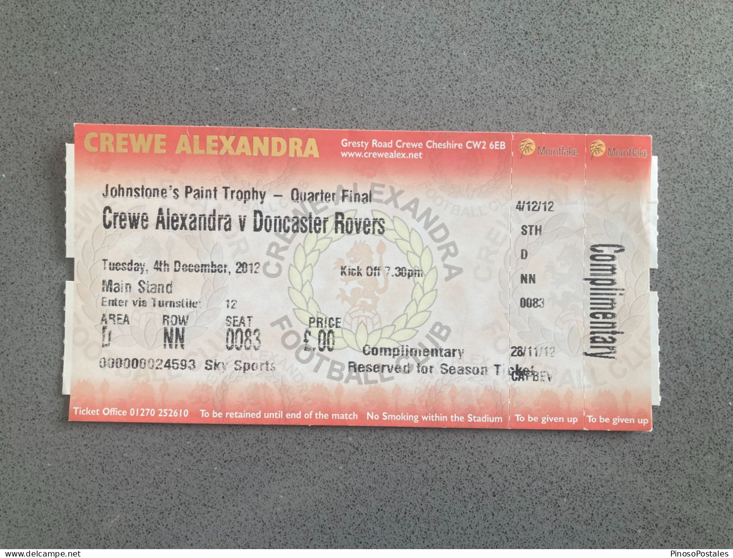 Crewe Alexandra V Doncaster Rovers 2012-13 Match Ticket - Match Tickets