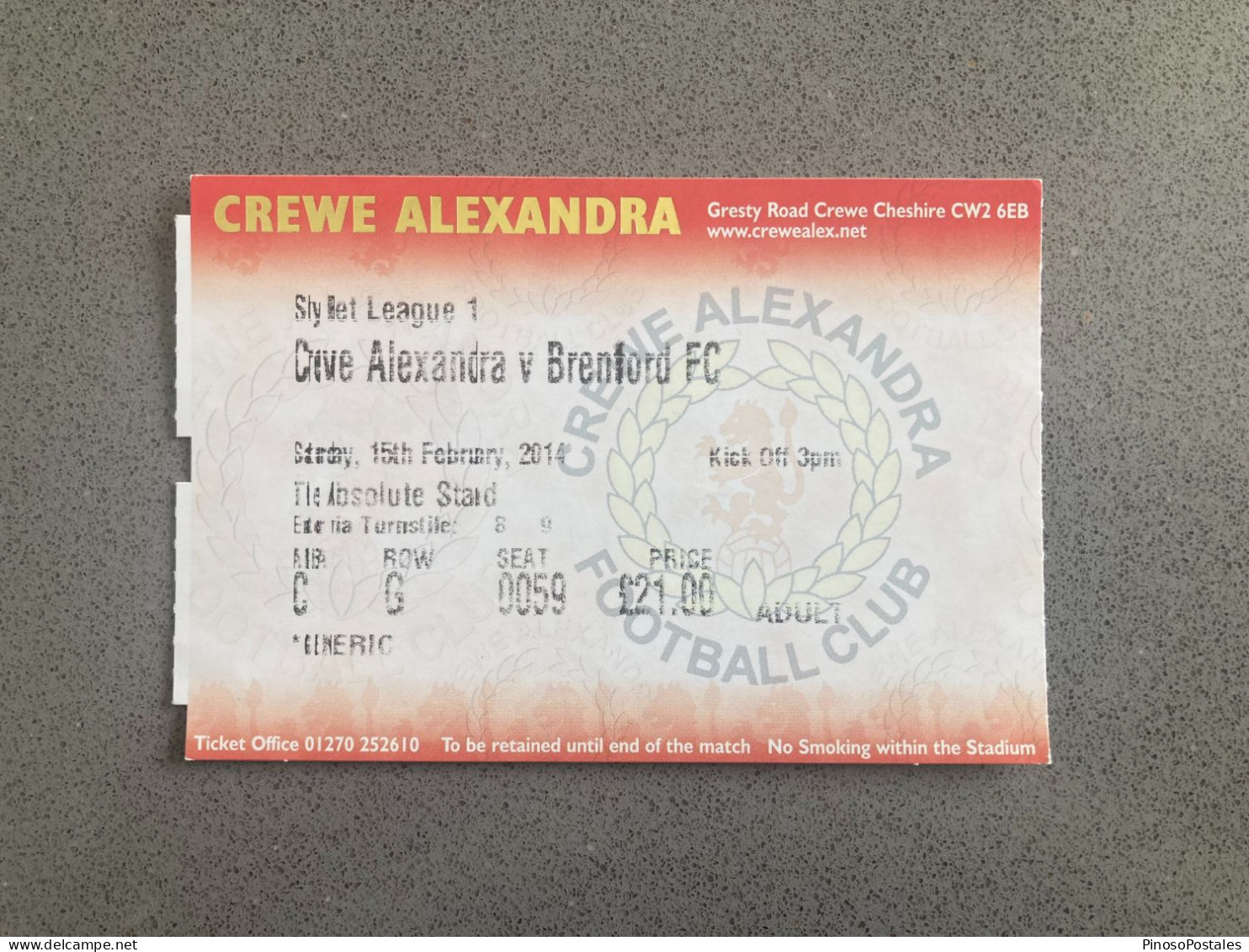 Crewe Alexandra V Brentford 2013-14 Match Ticket - Tickets & Toegangskaarten