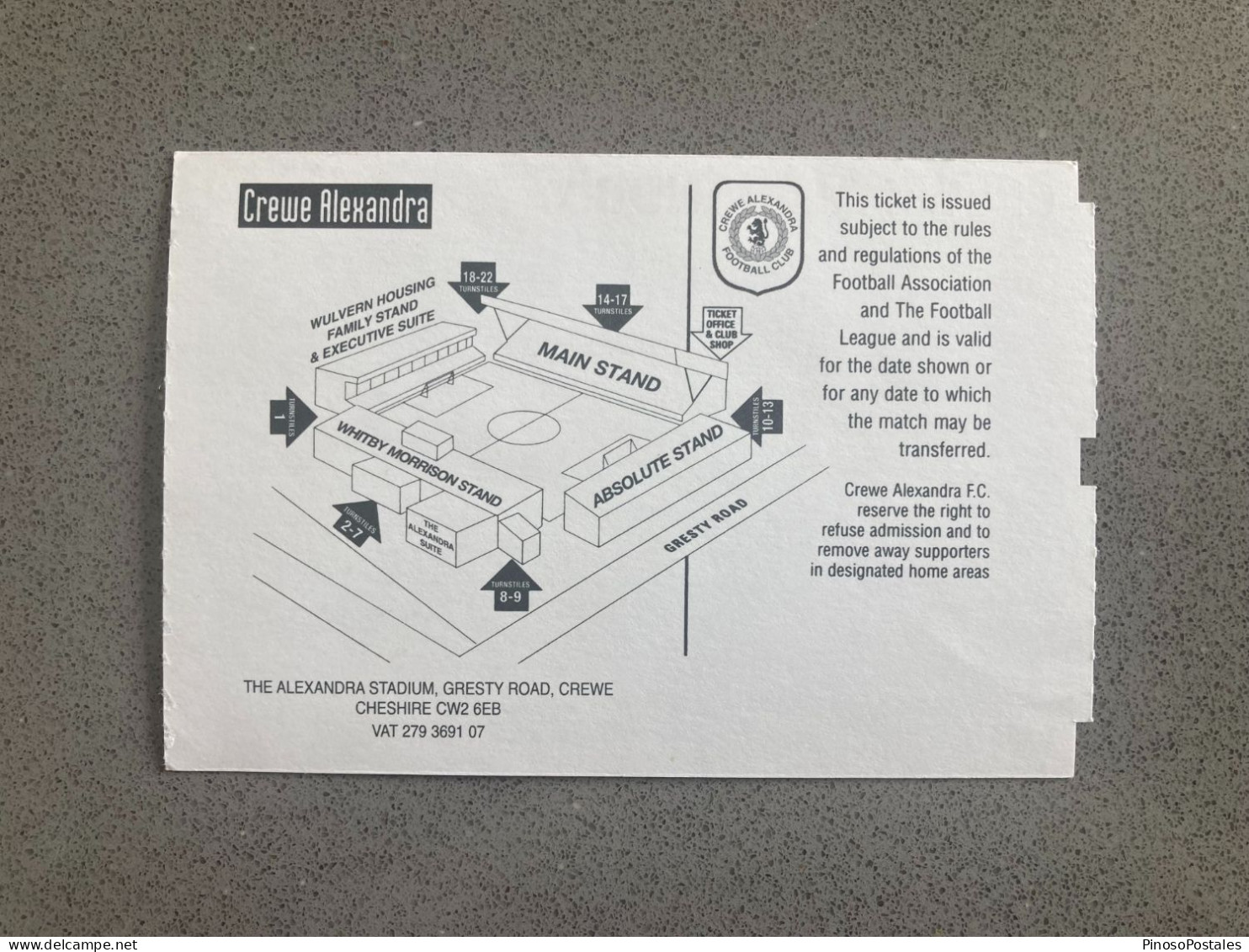 Crewe Alexandra V Brentford 2013-14 Match Ticket - Tickets D'entrée