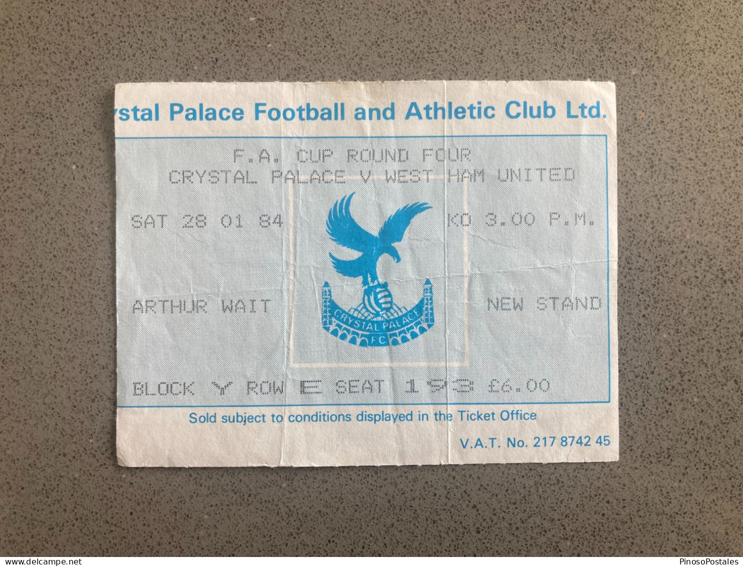 Crystal Palace V West Ham United 1983-84 Match Ticket - Tickets D'entrée
