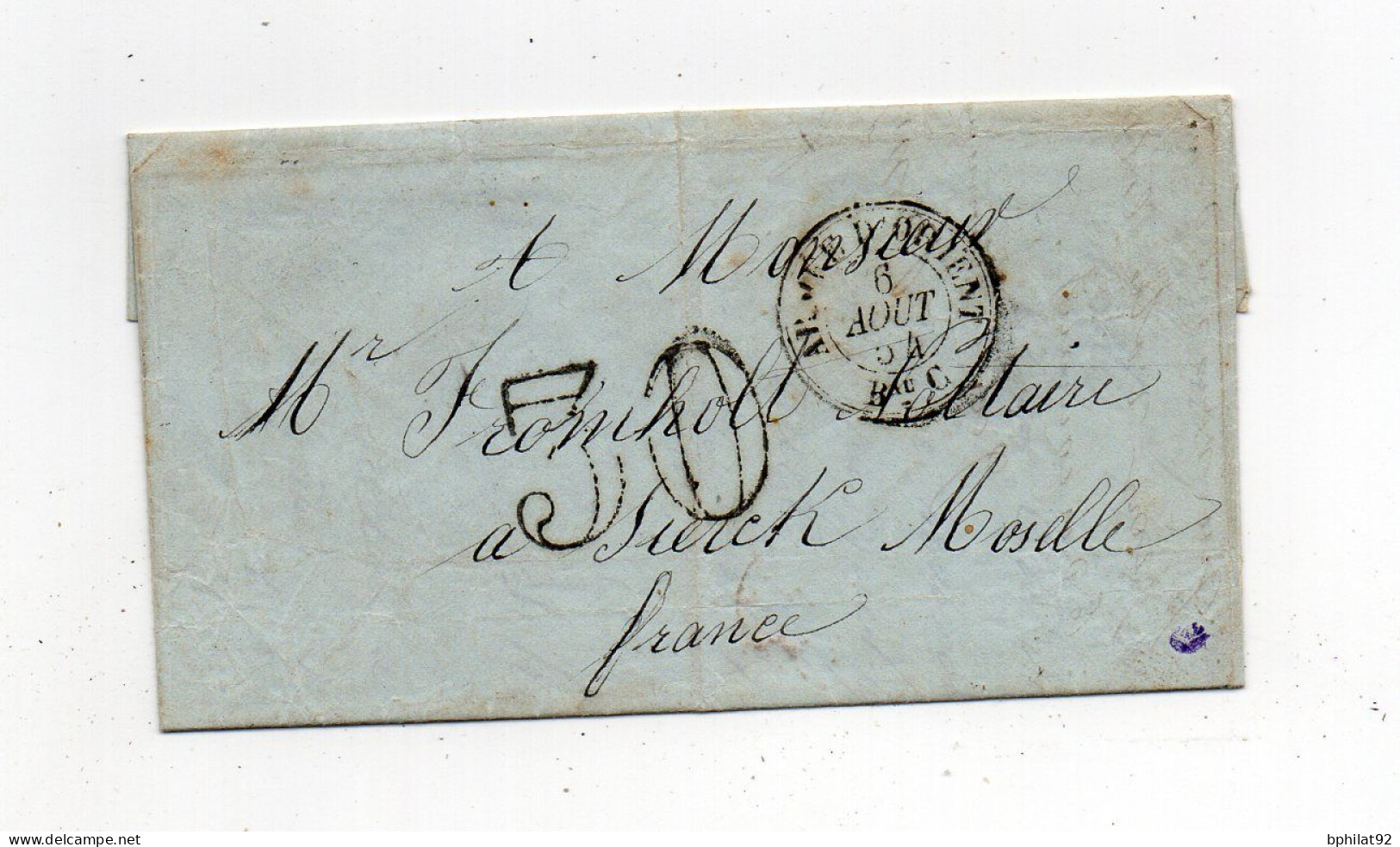 !!! CACHET ARMEE D'ORIENT BUREAU C SUR LETTRE DU CAMP DE VARNA DE 1854 TAXE 30. TEXTE INTERESSANT - Army Postmarks (before 1900)