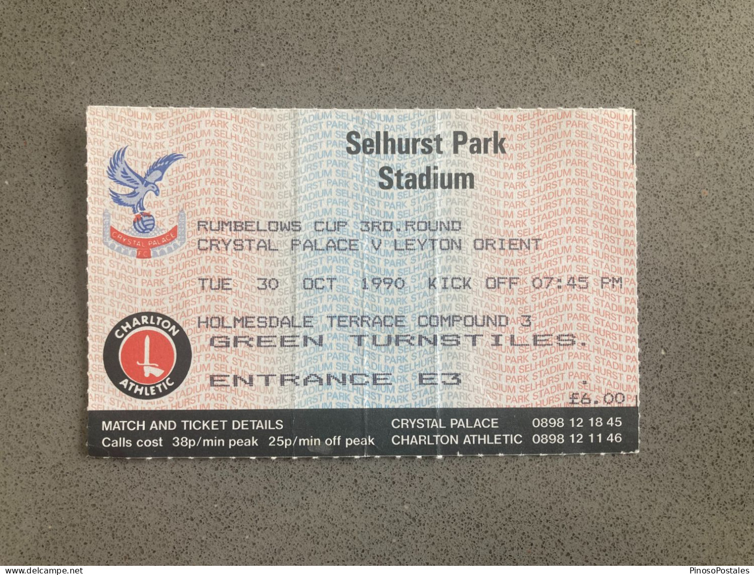 Crystal Palace V Leyton Orient 1990-91 Match Ticket - Eintrittskarten
