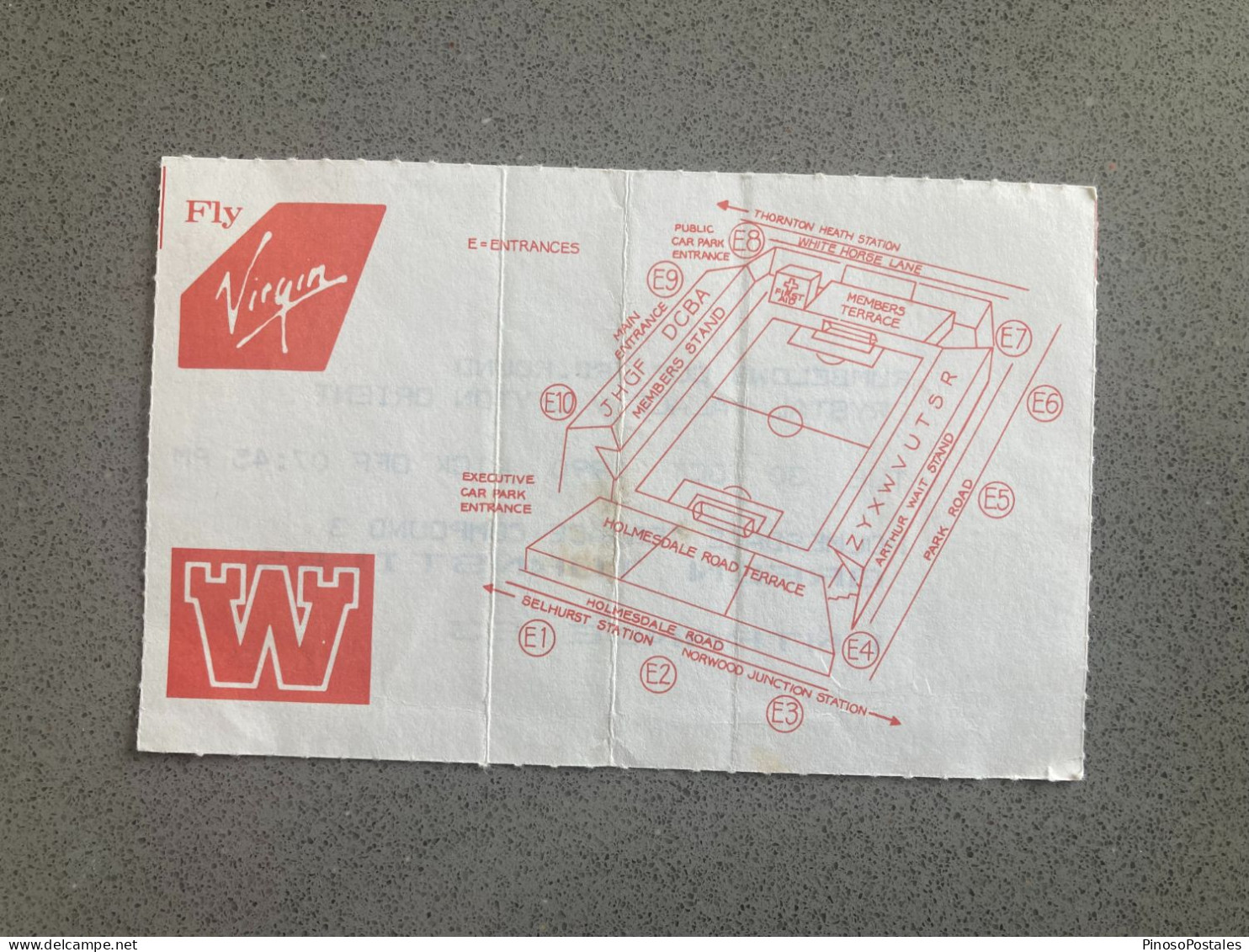 Crystal Palace V Leyton Orient 1990-91 Match Ticket - Match Tickets