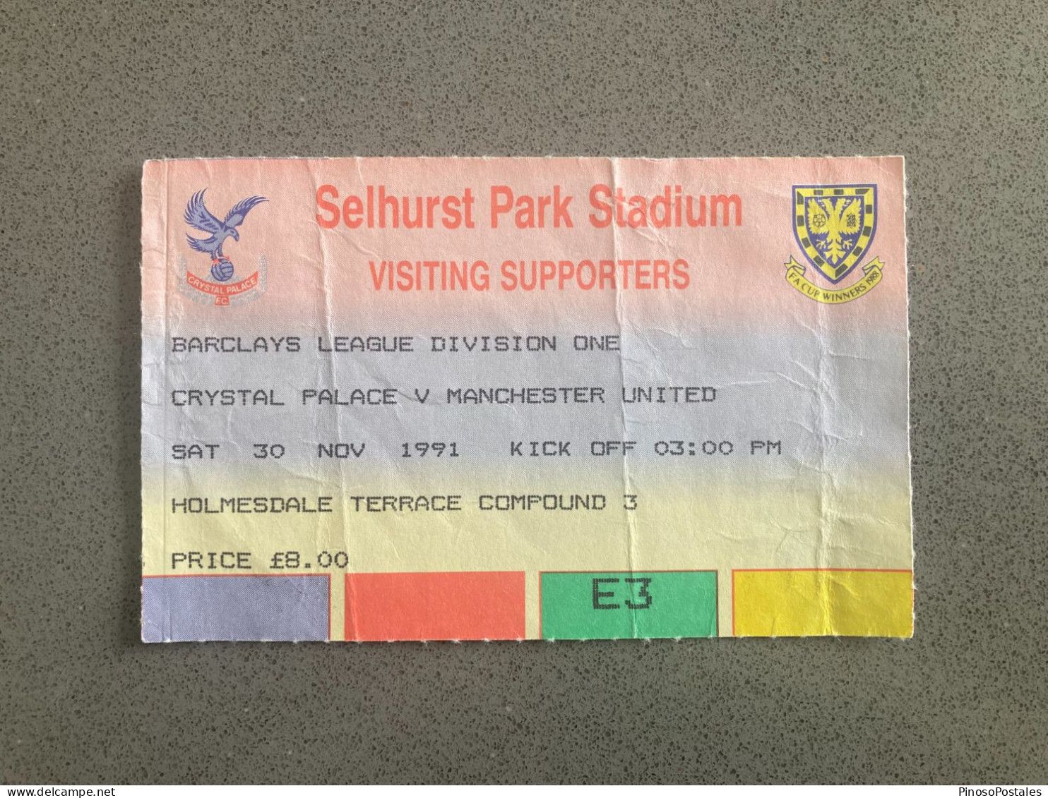 Crystal Palace V Manchester United 1991-92 Match Ticket - Match Tickets