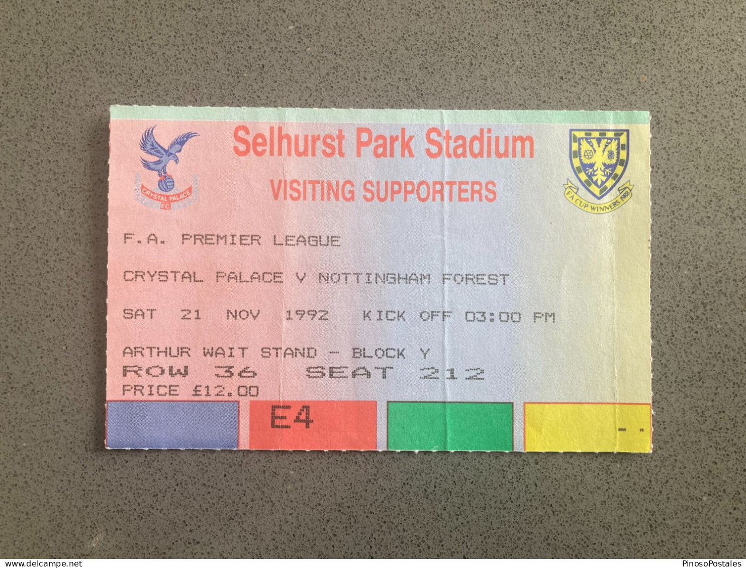 Crystal Palace V Nottingham Forest 1992-93 Match Ticket - Tickets D'entrée