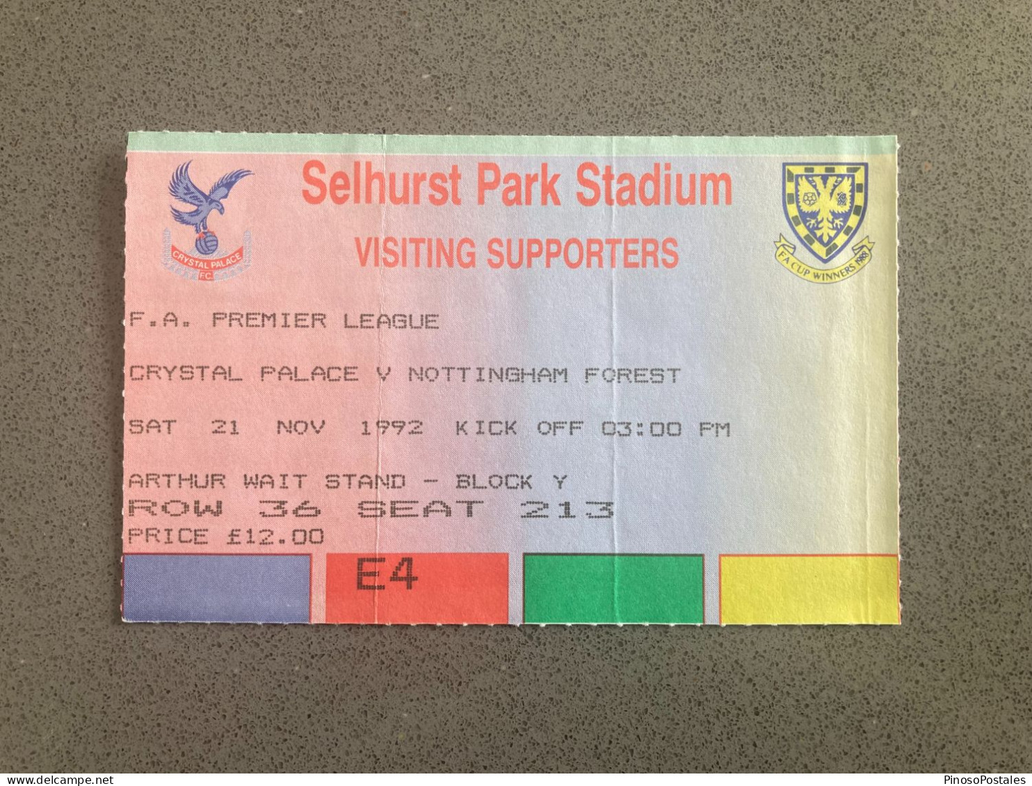 Crystal Palace V Nottingham Forest 1992-93 Match Ticket - Eintrittskarten