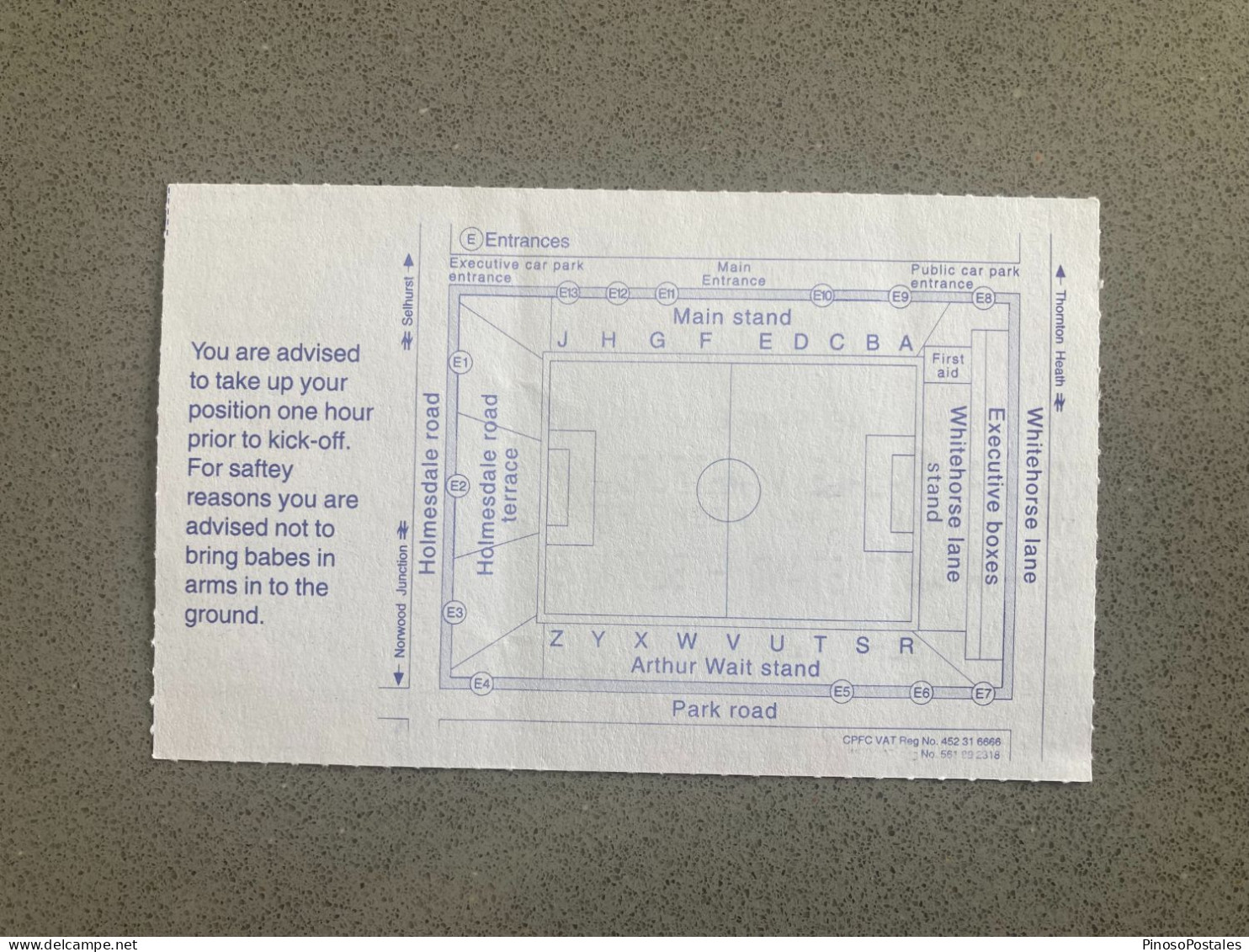 Crystal Palace V Watford 1993-94 Match Ticket - Eintrittskarten