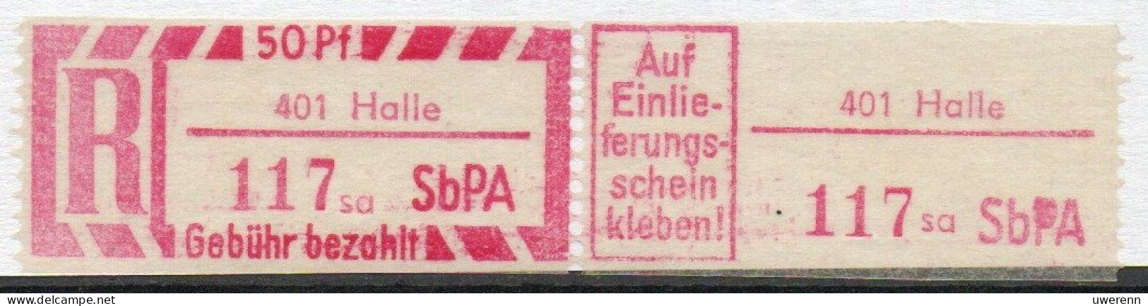 DDR Einschreibemarke Halle SbPA Postfrisch, EM2B-401saII(1) RU (b) Zh - Labels For Registered Mail