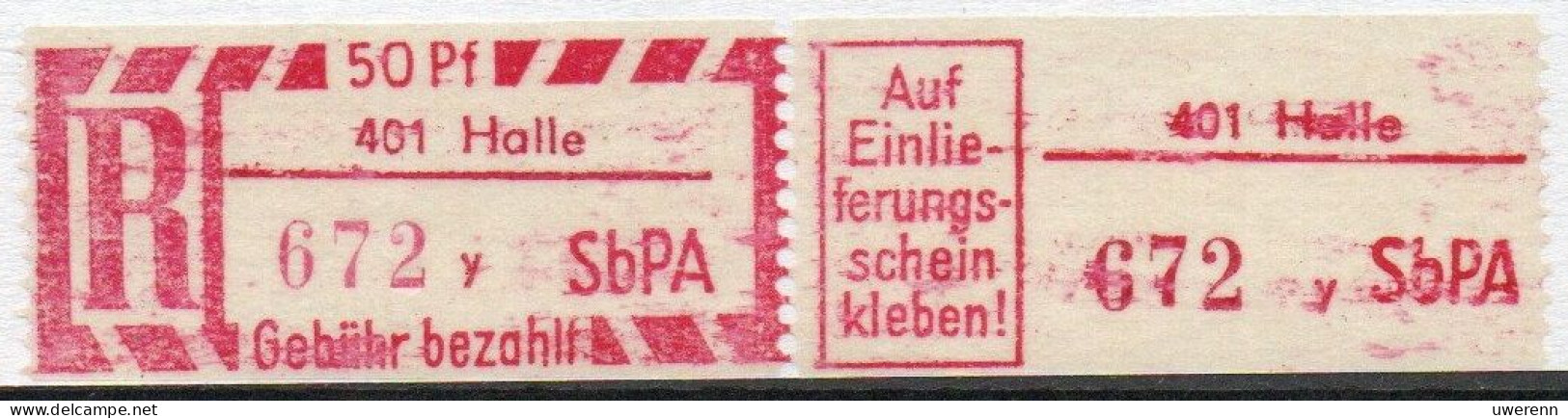 DDR Einschreibemarke Halle SbPA Postfrisch, EM2B-401yII(1) Zh - Etiquettes De Recommandé