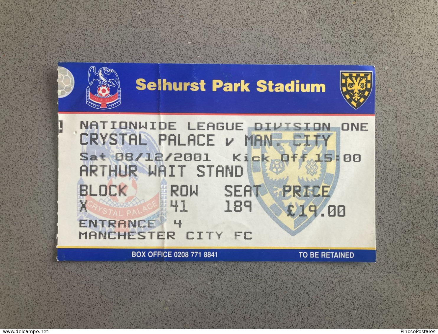 Crystal Palace V Manchester City 2000-01 Match Ticket - Match Tickets