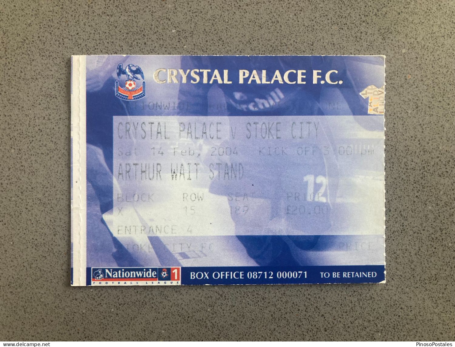 Crystal Palace V Stoke City 2003-04 Match Ticket - Tickets D'entrée