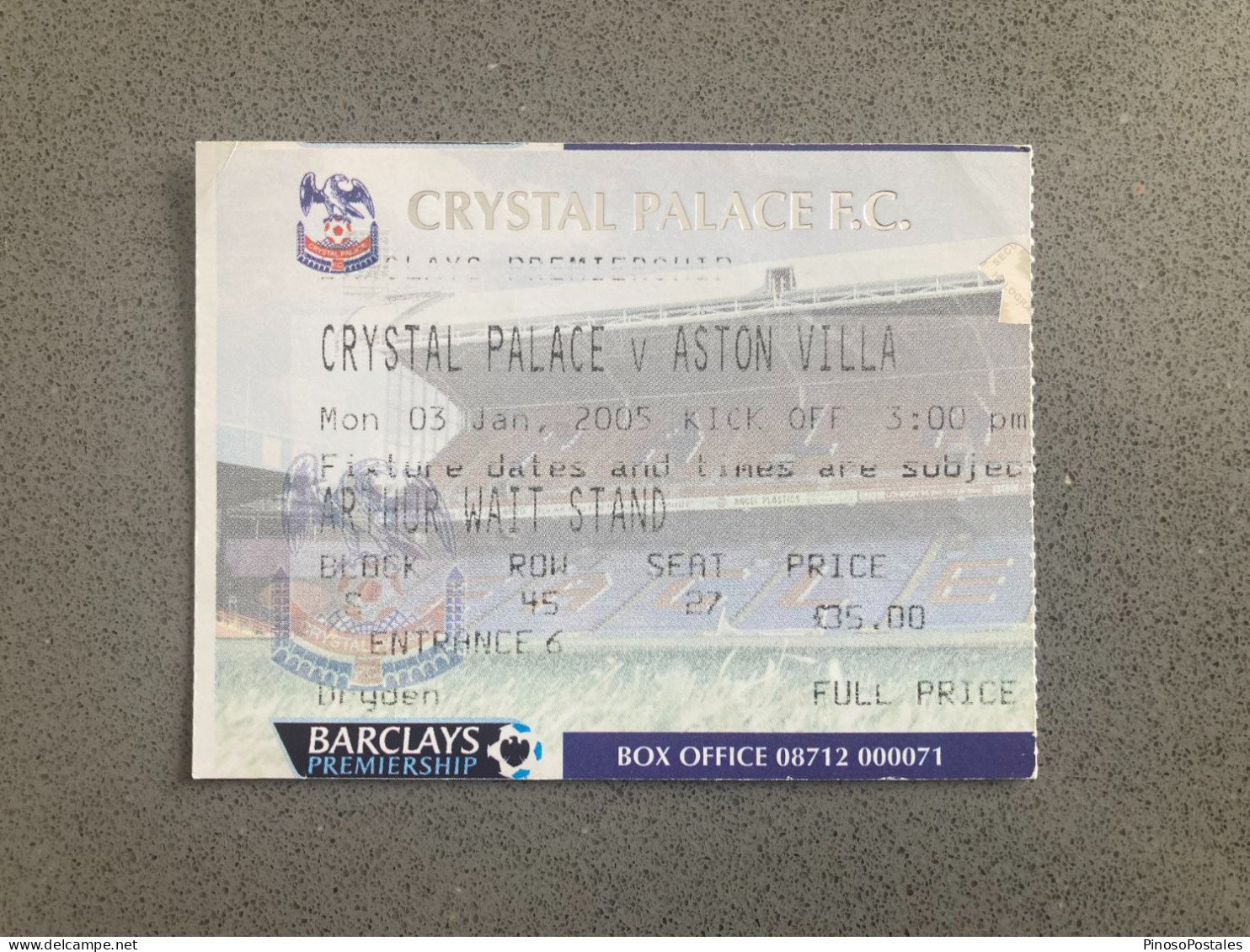 Crystal Palace V Aston Villa 2004-05 Match Ticket - Tickets & Toegangskaarten