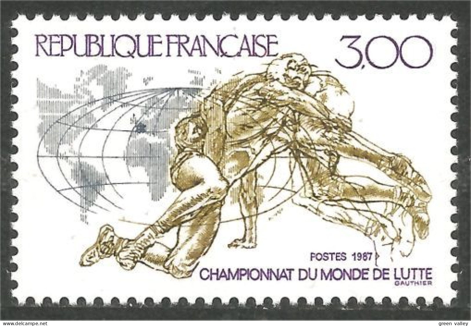 354 France Yv 2482 Globe Carte Map Lutte Wrestling MNH ** Neuf SC (2482-1b) - Geografia