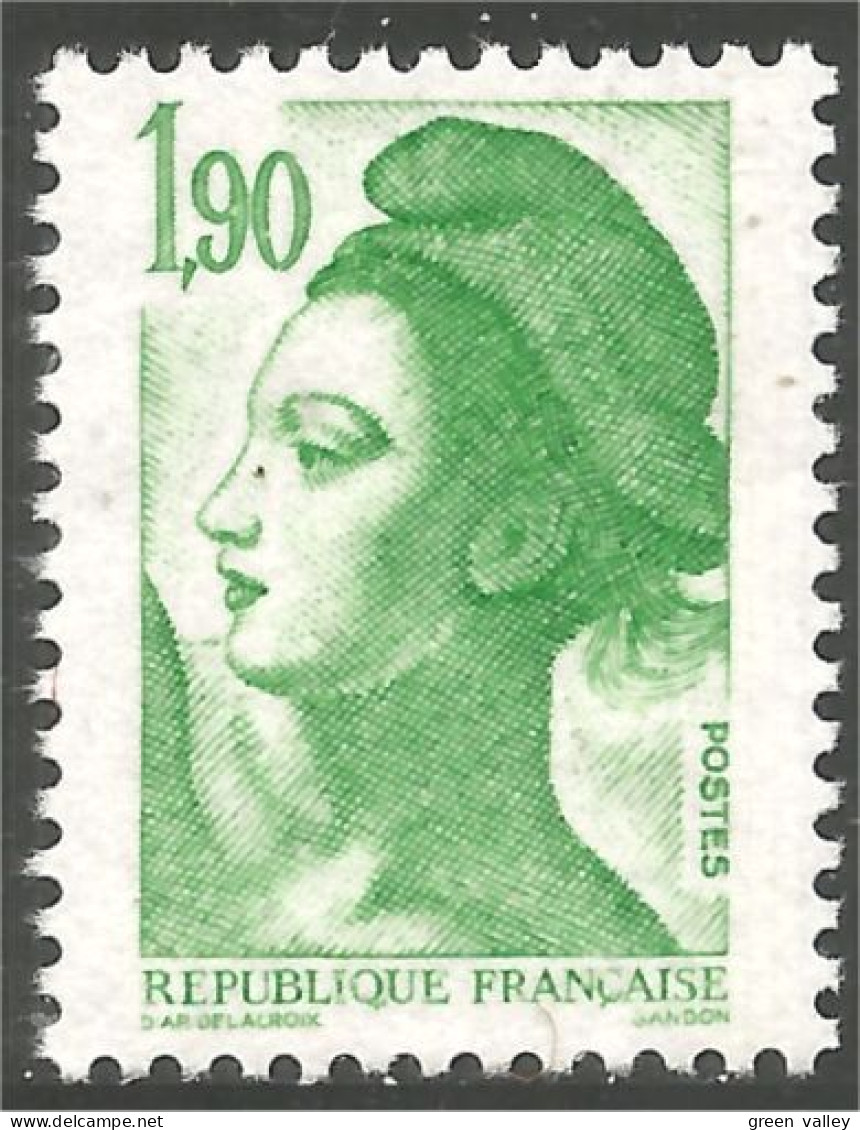 354 France Yv 2424 Liberté De Gandon 1f 90 Vert Green MNH ** Neuf SC (2424-1b) - 1982-1990 Liberty Of Gandon