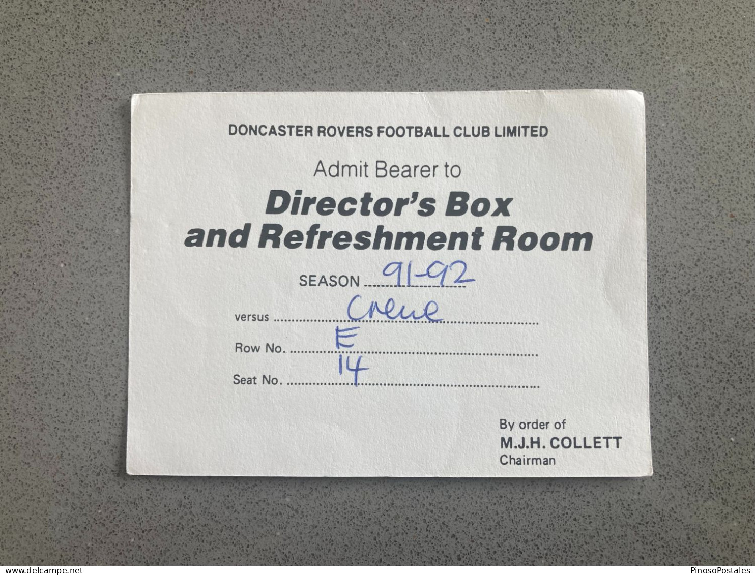 Doncaster Rovers V Crewe Alexandra 1991-92 Match Ticket - Eintrittskarten