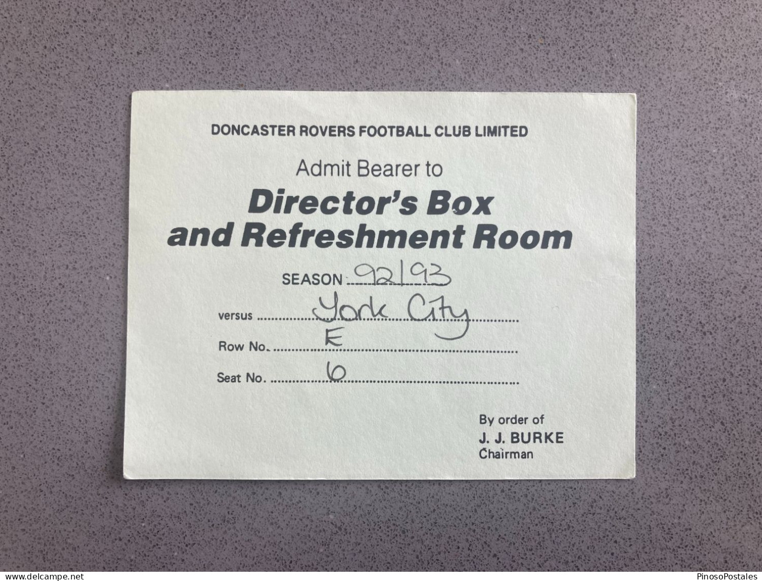 Doncaster Rovers V York City 1992-93 Match Ticket - Tickets & Toegangskaarten