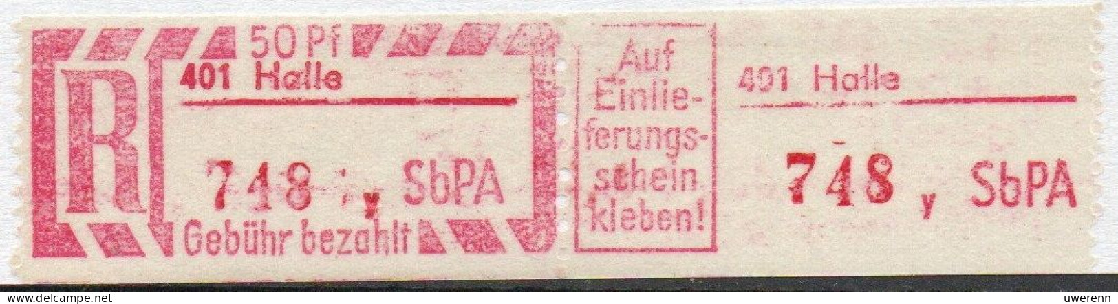 DDR Einschreibemarke Halle SbPA Postfrisch, EM2C-401y(1) Zh - Etichette Di Raccomandazione