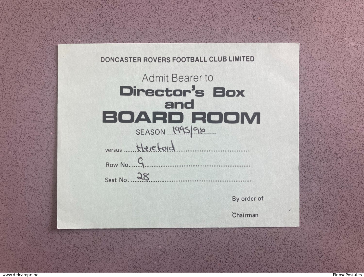 Doncaster Rovers V Hereford United 1995-96 Match Ticket - Tickets & Toegangskaarten