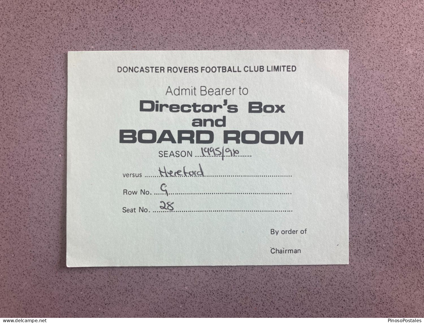 Doncaster Rovers V Hereford United 1995-96 Match Ticket - Biglietti D'ingresso