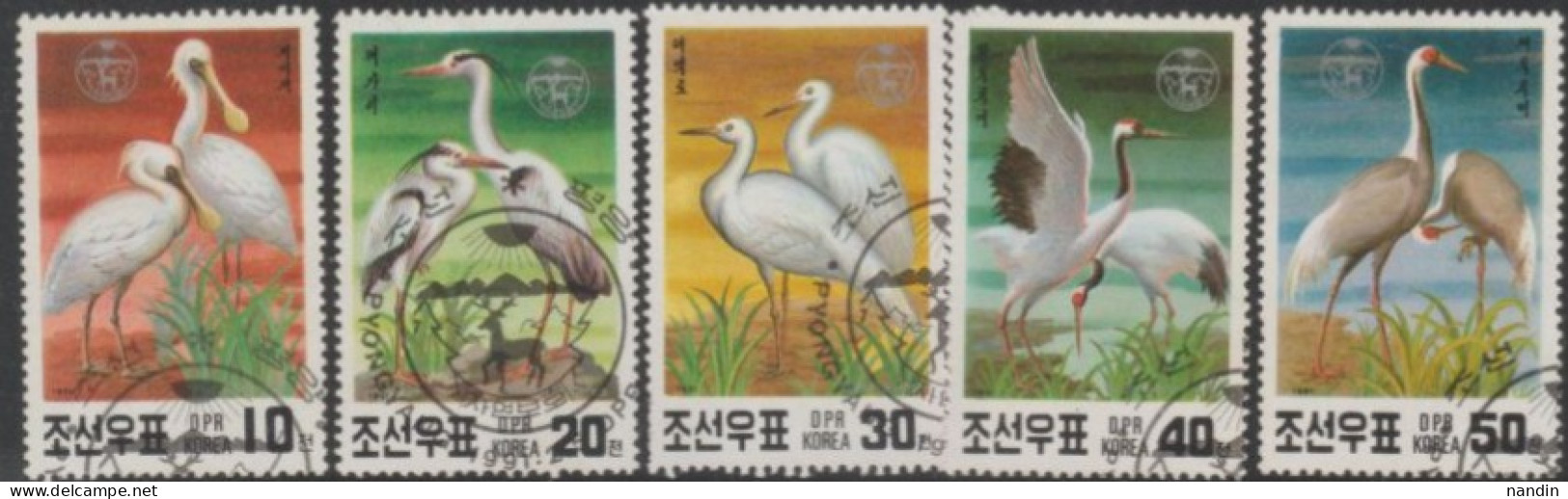 1991 DPR KOREA USED  STAMPS ON BIRD/FAUNA/NATURE CONSERVATION BIRDS - Cigognes & échassiers