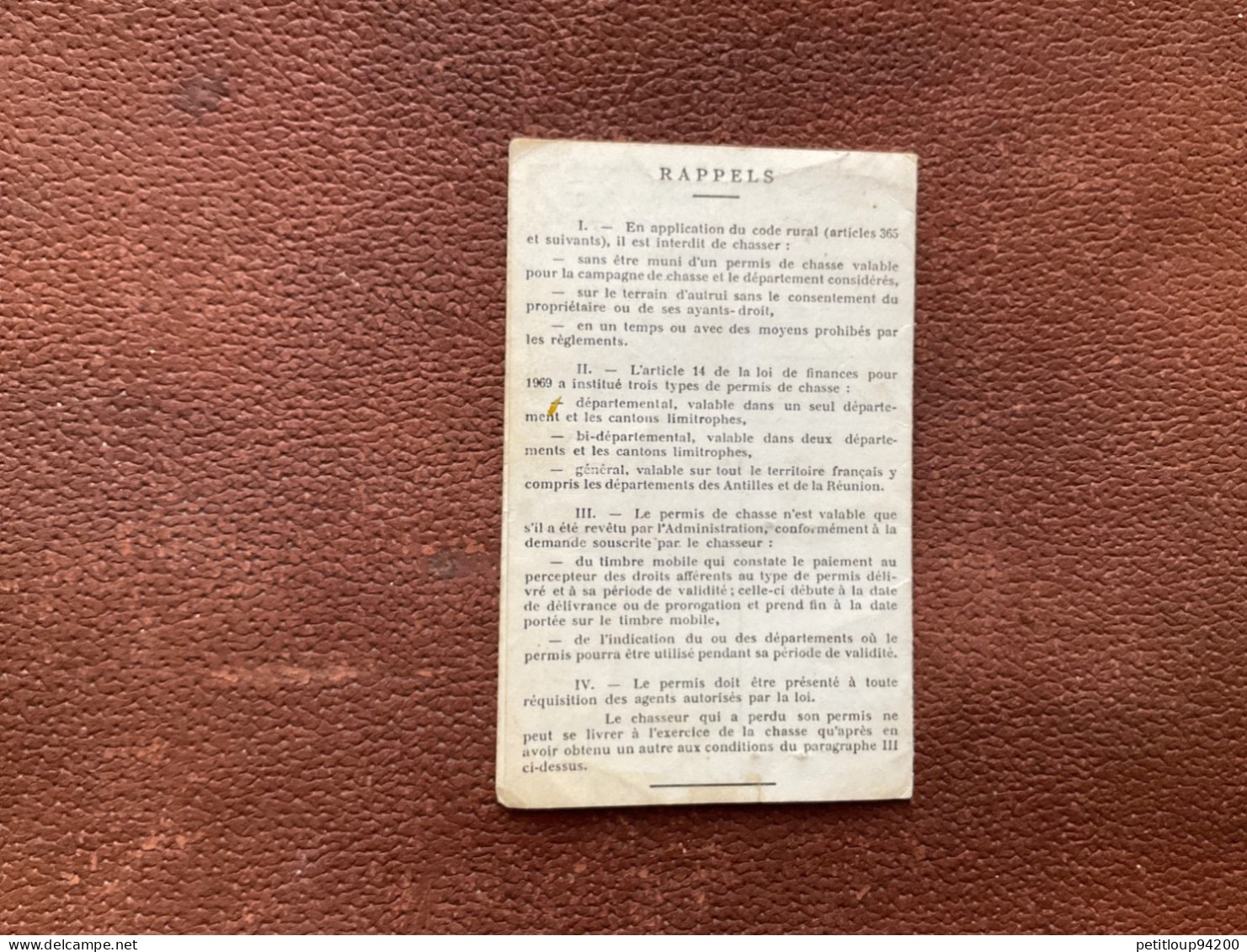 TIMBRE FISCAL Sur Document  PERMIS DE CHASSE DÉPARTEMENTAL  Octobre1973 - Briefe U. Dokumente