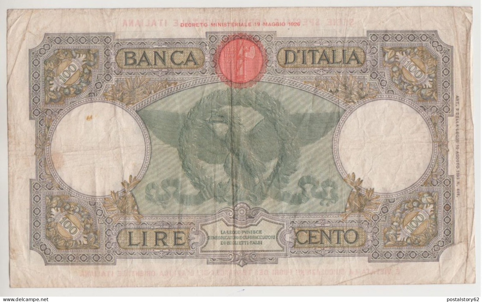 Africa Orientale Italiana, Lire 100 Aquila Romana Dec. 12/09/1938 Conservazione QBB Rara - Italian East Africa