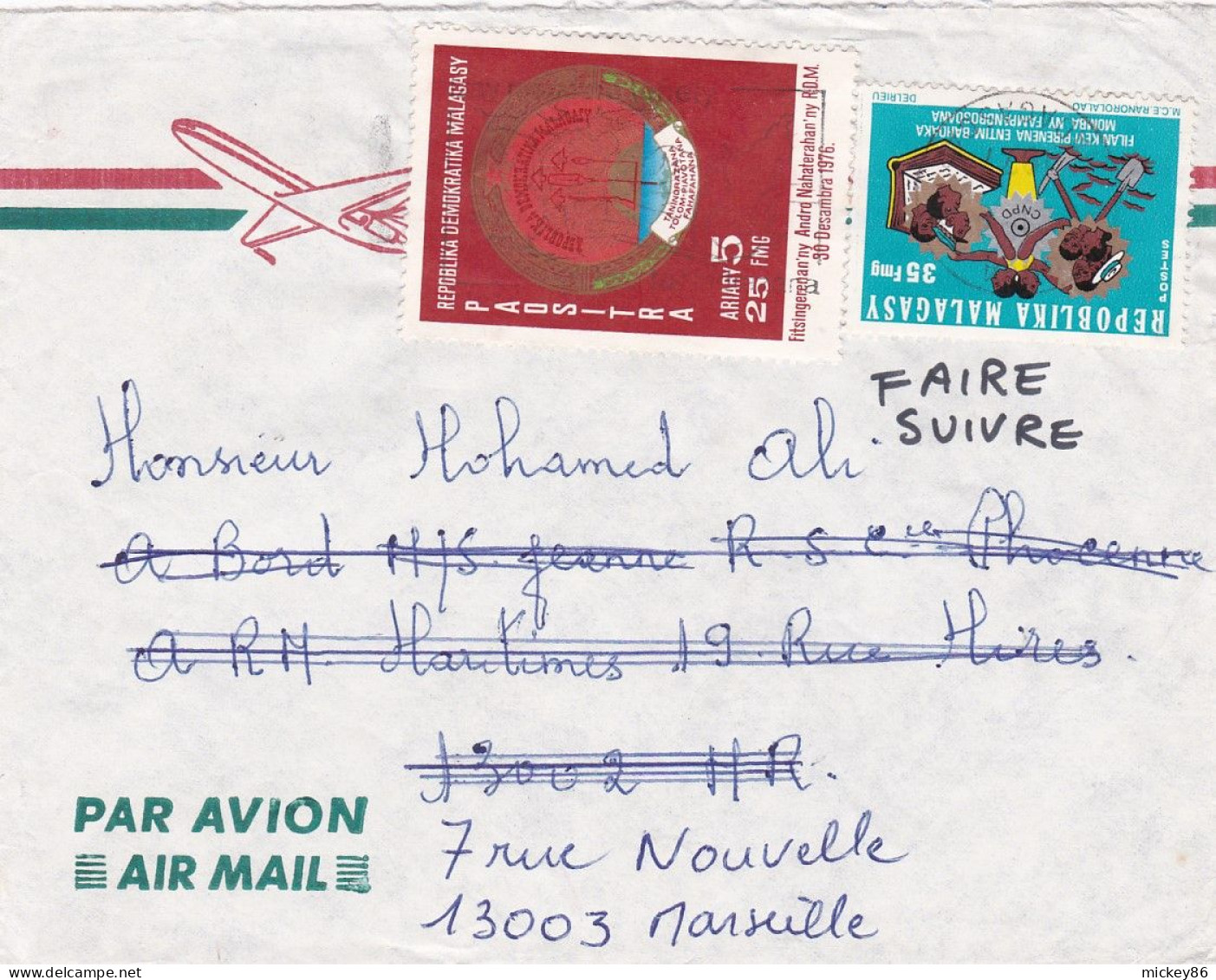 Madagascar-Devant De Lettre Destinée à Marseille-13 (France)..jolis Timbres ............ - Madagaskar (1960-...)