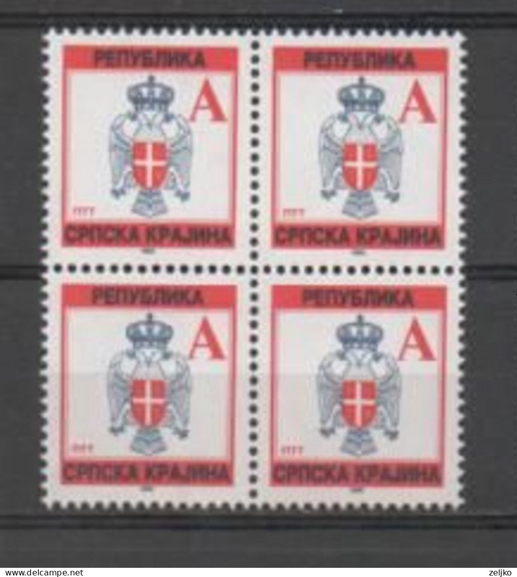 Croatia, Serbian Krajina 1993,  MNH, Michel 12, Block Of 4, Coat Of Arms - Croazia