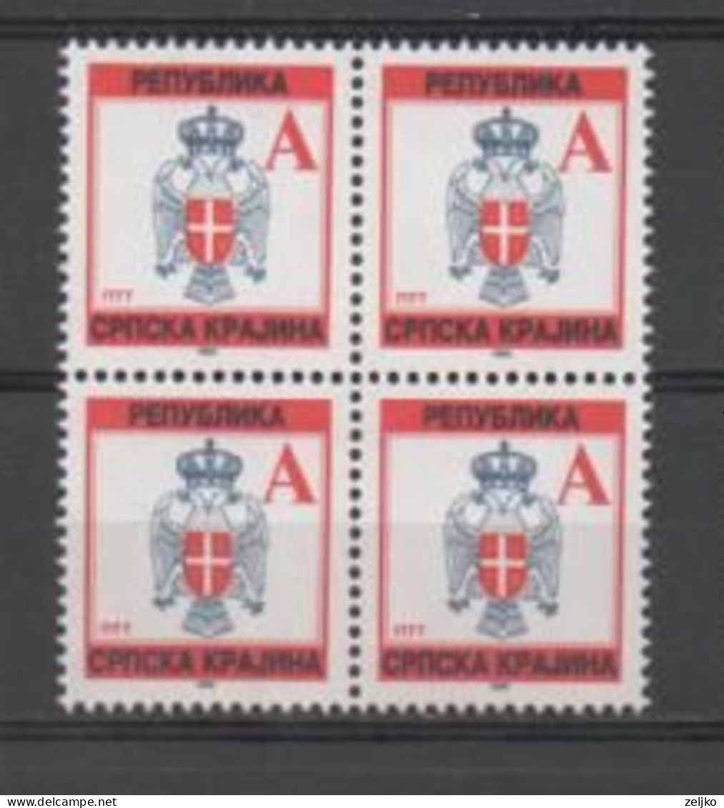 Croatia, Serbian Krajina 1993,  MNH, Michel 12, Block Of 4, Coat Of Arms - Croacia