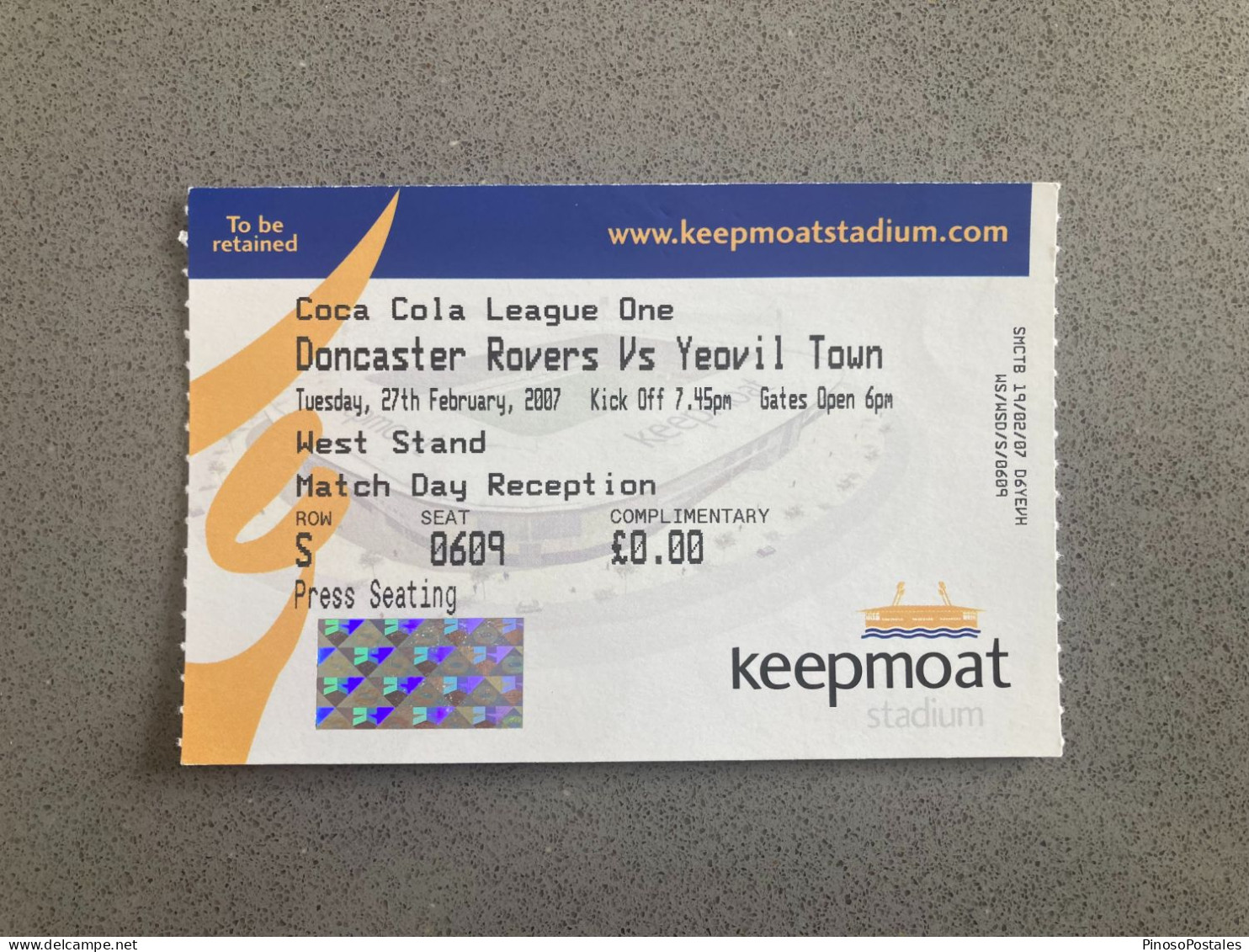 Doncaster Rovers V Yeovil Town 2006-07 Match Ticket - Match Tickets