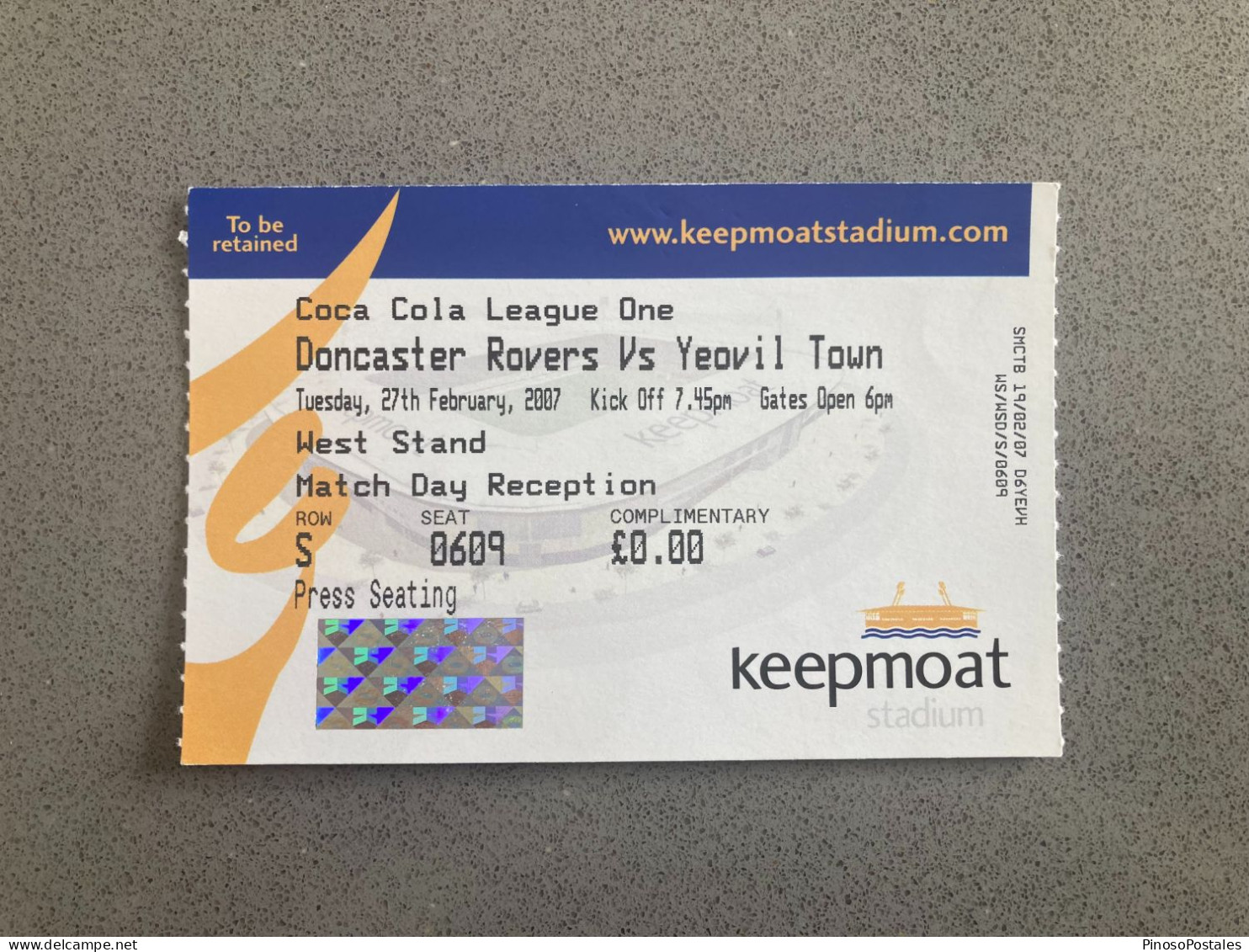 Doncaster Rovers V Yeovil Town 2006-07 Match Ticket - Tickets - Entradas