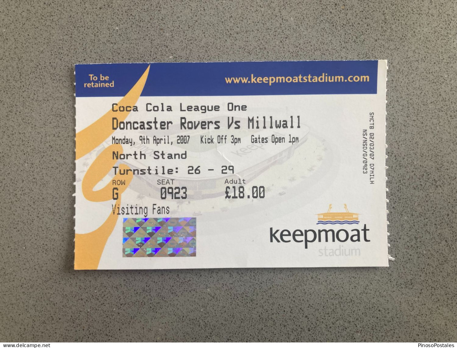 Doncaster Rovers V Millwall 2006-07 Match Ticket - Tickets D'entrée