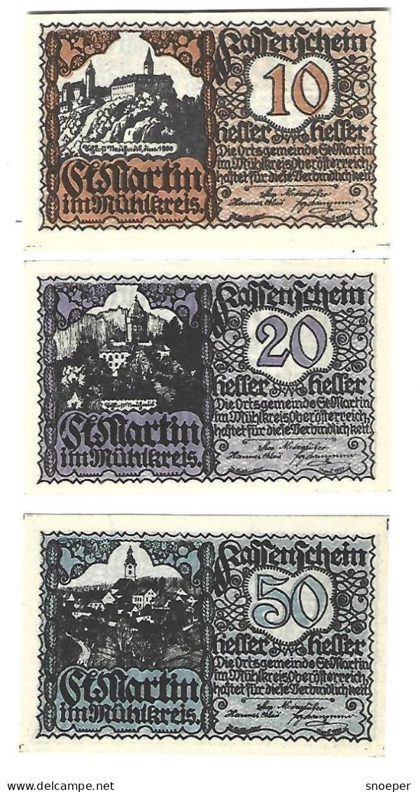 **notgeld   Austria  St Martin Im Muhlkreis Serie Compleet  912 - Oesterreich