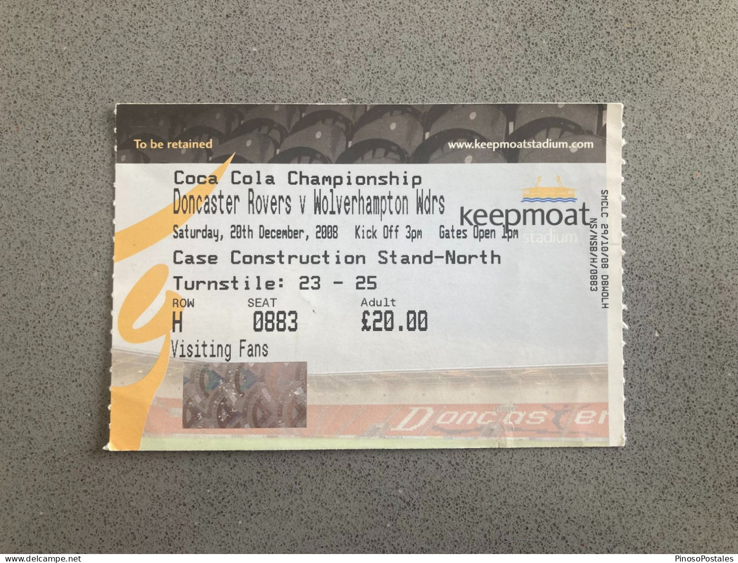 Doncaster Rovers V Wolverhampton Wanderers 2008-09 Match Ticket - Match Tickets