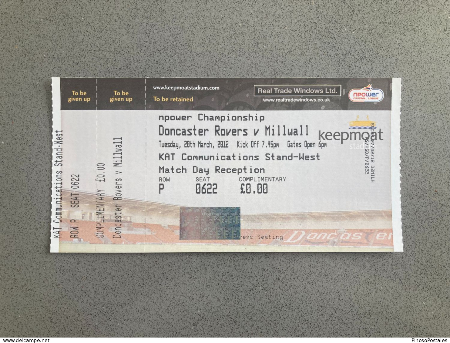 Doncaster Rovers V Millwall 2011-12 Match Ticket - Tickets & Toegangskaarten